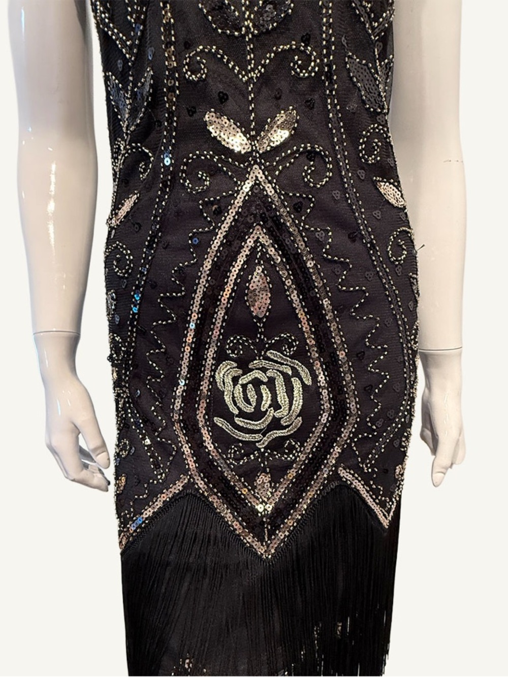 Great Gatsby Flapper Dress Black Beaded Fringe Art Deco Cocktail XS - Picture 7 of 13